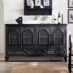 French Cabinet with 4 Doors Vintage Hollow Carving Buffet Cabinet Sideboards and Buffets with Storage Credenza for Living Room