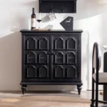 French Cabinet with 4 Doors Vintage Hollow Carving Buffet Cabinet Sideboards and Buffets with Storage Credenza for Living Room - Image 4