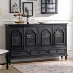 French Cabinet with 4 Doors Vintage Hollow Carving Buffet Cabinet Sideboards and Buffets with Storage Credenza for Living Room - Image 2
